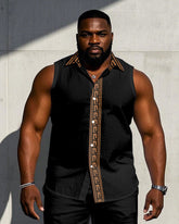 Men's Large Feature Patchwork Print Sleeveless Vest Shirt Shorts Suit